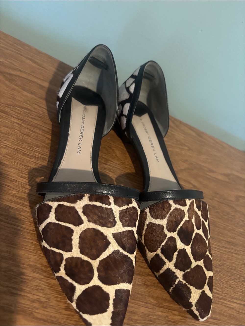 Derek Lam Brown and Cream Giraffe-Print Pointed Flats
